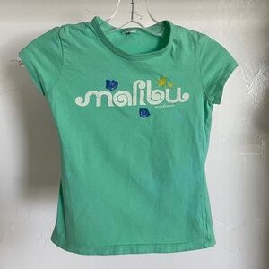 VINTAGE Y2K Little Girls Seafoam Applique Embroidered MALIBU TEE SHIRT Size S/M
